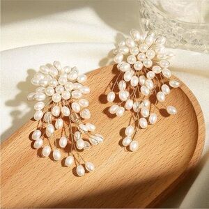 Anthrpologie Floral Pearl Cascade Statement Earrings